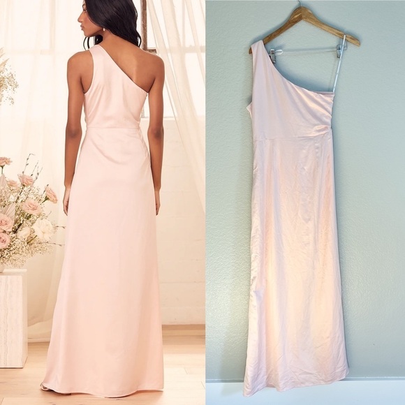 Blush Pink Satin One-Shoulder Maxi Dress - Picture 3 of 12
